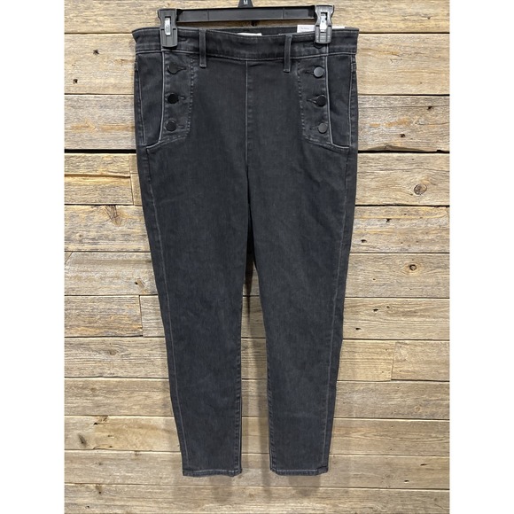 NWT LOFT Jeans Womens Sz 10/30 The Skinny Black Dark Washed Denim Black Buttons - Picture 1 of 13